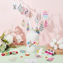イースターのイヤリング作りキット  含むバニー & 卵 & 花 & ストライプ 模様 pu 模造革ペンダント  アイアン製ピアスフック  ミックスカラー  80個/箱&nbsp;DIY-OC0009-92