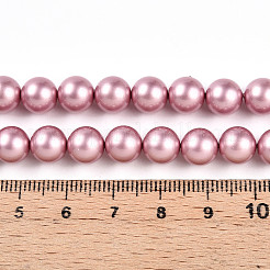 ベーキングペイントパール化ガラスパールビーズ連売り  ラウンド  淡いバイオレットレッド  8mm  穴：0.8mm  約51~52個/連  15.75~15.94インチ（40~40.5cm）&nbsp;HY-N002-8mm-C01