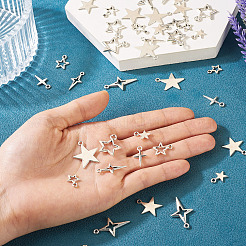 100pcs10スタイルチベットスタイル亜鉛合金ペンダント  スターのチャーム  プラチナ  13~27.5x9.5~20.5x1.5~2.5mm  穴：1.6~2mm  10個/スタイル&nbsp;FIND-TA0008-20