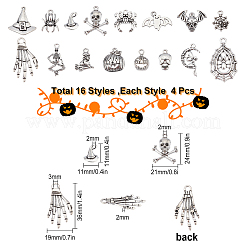 64Pcs 16 Style Tibetan Style Alloy Pendants&nbsp;FIND-SC0002-67
