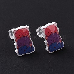 女性用アクリルピン付き猫スタッドピアス  カラフル  13x9mm  ピン：1mm&nbsp;EJEW-F293-04C