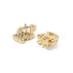 真鍮製マイクロパヴェキュービックジルコニアチャーム  天使  18KGP本金メッキ  透明  10x7x3.5mm  穴：1mm&nbsp;KK-C155-03G-01