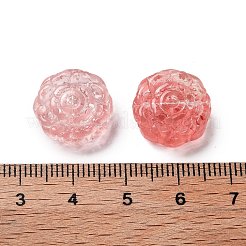 スプレー塗り透明ガラス・ビーズ  花のチャーム  鮭色  15x15x6mm  穴：1.2mm&nbsp;GLAA-D038-01L