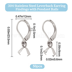 304ステンレススチール製フレンチフックピアス金具、ペンダントベイル付き50個  ステンレス鋼色  23.5x12x2.5mm  ピン：0.8mmと0.6mm&nbsp;STAS-BBC0001-52P
