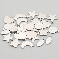 304ステンレススチールチャーム＆ペンダント  空白タグのスタンプ  混合図形  ステンレス鋼色  120個/箱&nbsp;STAS-BC0002-38P