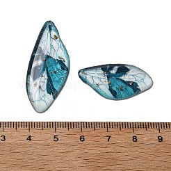 透明エポキシ樹脂製蝶の羽ペンダント4個  金箔＆グリッターパウダー入り  ダークターコイズ  29.5~40x15~17x2~2.5mm  穴：1.1mm&nbsp;RESI-C057-03D
