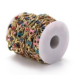 金メッキ合金エナメルコーヒー豆リンクチェーン  長持ちメッキ  カドミウムフリー＆鉛フリー  溶接されていない  カラフル  コー​​ヒー豆：14.5x10x3.5mm  リンク：8.5x2x3.5mm  約32.8フィート（10m）/ロール&nbsp;LCHA-H004-02G-A