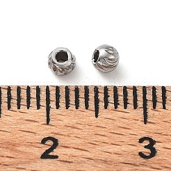 変色しにくい303ステンレススチールビーズ  ムーン模様でラウンド  ステンレス鋼色  3x2mm  穴：1mm&nbsp;STAS-Q302-01A-P