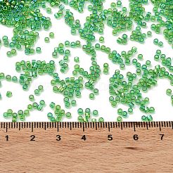 透明な色のガラスシードビーズ  ABカラーメッキ  シリンダー  ライムグリーン  2x2mm  穴：1mm&nbsp;SEED-S042-14B-01