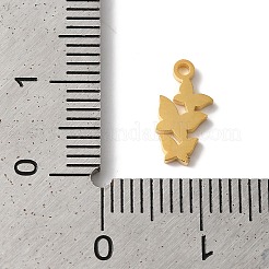 PVD真空メッキ304ステンレススチールチャーム  長持ちメッキ  レーザー切断  蝶のチャーム  ゴールドカラー  11x5.5x1mm  穴：1.2mm&nbsp;STAS-L081-011G