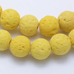 天然溶岩岩ビーズ連売り  染め  ラウンド  きいろ  6mm  穴：1mm  約62個/連  14.7インチ（37cm）&nbsp;G-F531-6mm-G15
