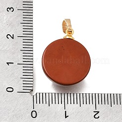 天然石レッドジャスパーペンダント  真鍮の太陽が付いたフラットラウンドいチャーム  ゴールドカラー  20x16x7mm  穴：6.5x3.5mm&nbsp;G-T151-01I