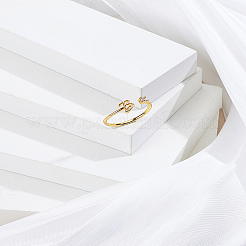 1Pc Letter Brass Rhinestone Open Cuff Rings for Women&nbsp;AJEW-LP0004-47B-G
