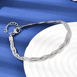 304ステンレススチール製インターロッキングヘリンボーンチェーンブレスレット（女性用）  ステンレス鋼色  7.05インチ（17.9cm）&nbsp;BJEW-K240-08B-P