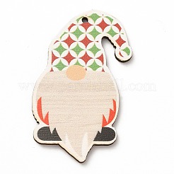 クリスマス片面プリント木製ビッグペンダント  ノームチャーム  カラフル  54x37x26mm  穴：2mm&nbsp;LS-WOOD-H102-01I