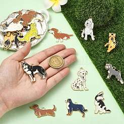 合金エナメルペンダントセット  犬のチャーム  ゴールドカラー  ミックスカラー  23~44x23~46.5mm  穴：2.5mm  20個/セット&nbsp;ENAM-CJC0013-24