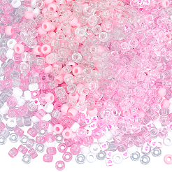 1120個 7種類の不透明＆透明プラスチックビーズ  バレル＆キューブ  パールピンク  6~9x6mm  穴：3~3.8mm  160個/スタイル&nbsp;KY-PA0001-09A