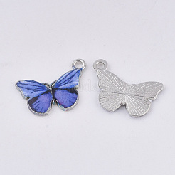プリント合金ペンダント  エナメル  蝶  プラチナ  蘭  13.5x20x2mm  穴：1.6mm&nbsp;X-PALLOY-R111-17B