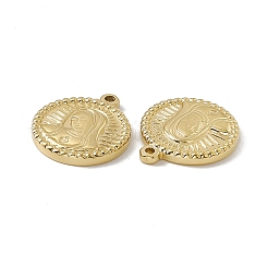 PVD真空メッキ201ステンレススチールチャーム  女人のチャーム入りフラットラウンド  18KGP本金メッキ  21x18x3mm  穴：1.6mm&nbsp;STAS-J401-VC617