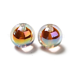 UVメッキレインボー虹色透明アクリルビーズ  ツートン  ラウンド  サドルブラウン  15.5x15mm  穴：2.5mm&nbsp;OACR-A014-04