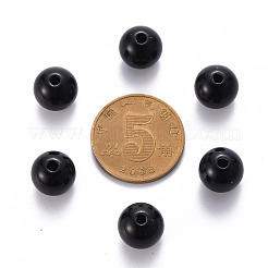 不透明なアクリルビーズ  ラウンド  ブラック  10x9mm  穴：2mm&nbsp;X-MACR-S370-C10mm-S002