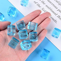 透明なアクリルビーズ  正方形  ディープスカイブルー  16.5x16x16mm  穴：3mm  約116個/500g&nbsp;MACR-S374-14-B01