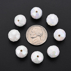 不透明なアクリルビーズ  多面カット  染め  ABカラー  ラウンド  ホワイト  12x11.5mm  穴：1.8mm  約560個/500g&nbsp;TACR-S154-10F-09