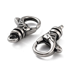チベットスタイルの316ステンレススチール製ロブスタークロー留め金  アンティークシルバー  16x10x4mm  穴：1.6mm&nbsp;STAS-K276-12A-AS