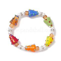 Handmade Lampwork & Shell Pearl Beads Stretch Bracelets for Women&nbsp;BJEW-TA00675