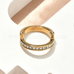304 Stainless Steel Micro Pave Cubic Zirconia Finger Rings for Women&nbsp;RJEW-F205-01E-G