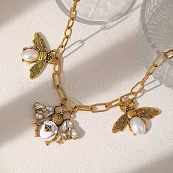 Alloy Crystal Rhinestone Bees Pendant Bib Pendant Necklaces with Imitation Pearl&nbsp;FS-WGD3FB1-01