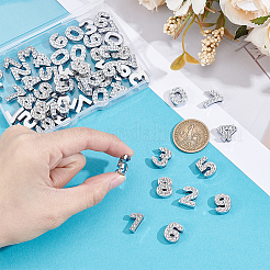 合金ラインストーンチャームセット60個  数字  プラチナ  14~15x8.5~12.5x5~5.5mm  穴：11~11.5x2mm&nbsp;FIND-UN0010-37P