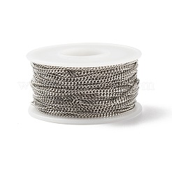 変色しにくい304ステンレススチールカーブチェーン  ハンダ付け  スプールで  ステンレス鋼色  2.5x2x0.5mm  約32.81フィート（10m）/ロール&nbsp;CHS-E005-02P