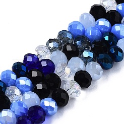 電気メッキガラスビーズセット  多面カット  ロンデル  ブルー  5.5~6x5mm  穴：1mm  約90~92個/連  16.54~16.93''（42~43センチメートル）&nbsp;EGLA-SZ0001-32H