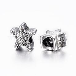 304ステンレススチールヨーロピアンビーズ  大穴ビーズ  ヒトデ/海星  ミックスカラー  12x12.5x8.5mm  穴：5mm&nbsp;STAS-H368-41