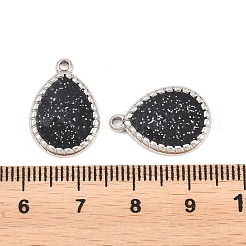 304ステンレススチールエナメルペンダント  ティードロップチャーム  ステンレス鋼色  ブラック  18.5x13x3mm  穴：1.8mm&nbsp;STAS-K293-37P-01