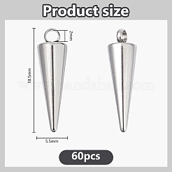 201ステンレススチールペンダント60個  コーンチャーム  ステンレス鋼色  18.5x5.5mm  穴：2mm&nbsp;STAS-DC0017-16B