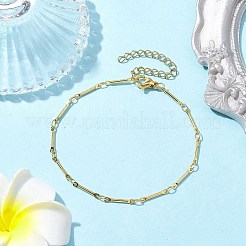 女性と男性のための真鍮リンクバーチェーンブレスレット  ゴールドカラー  7-1/8インチ（18~18.1cm）&nbsp;BJEW-JB10274-01