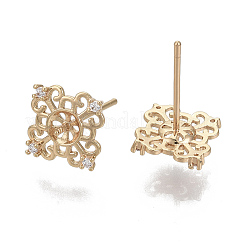 Brass Micro Pave Clear Cubic Zirconia Stud Earring Findings&nbsp;KK-N232-04-NF