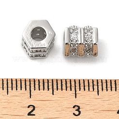 ラックメッキ真鍮製キュービックジルコニアビーズ  長持ちメッキ  カドミウムフリー＆鉛フリー  六角  プラチナ  7.4x7.5mm  穴：3.2mm&nbsp;KK-Z033-27P