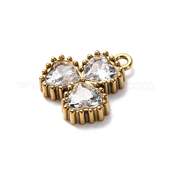 304ステンレスペンダント  クローバー  ラインストーン付き  ゴールドカラー  葉  11.5x10.5x2.5mm  穴：1.2mm&nbsp;STAS-D361-03G-02