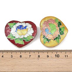 手作り七宝ビーズ  花柄とハート  ゴールデン＆シルバー  ミックスカラー  32x37x10mm  穴：1.2~1.8mm&nbsp;CLB-B001-02
