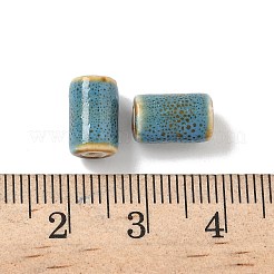 手作りの陶器ビーズ  コラム  ファンシーアンティーク施釉磁器  士官候補生ブルー  10~11x6.5~7mm  穴：2~2.2mm&nbsp;PORC-P031-01H