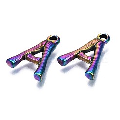 イオンプレーティング（IP）304ステンレスペンダント  〜zをアルファベット  虹色  a～zの文字  17.5~19x9.5~16x2.5~3.5mm  穴：1.6mm  26個/セット&nbsp;STAS-S119-010