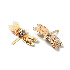 真鍮チャーム  クリスタルラインストーン付き  トンボ  ライトゴールド  15x22x4.5mm  穴：0.7mm&nbsp;FIND-WH0050-15