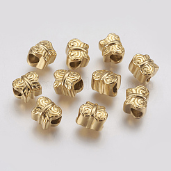 イオンプレーティング（IP）304ステンレススチールヨーロピアンビーズ  大穴ビーズ  蝶  ゴールドカラー  10x11x10mm  穴：4.5mm&nbsp;STAS-J022-075G