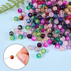 DIYストレッチブレスレット作成キット  840個12色スプレー塗装クラックルガラスビーズ  2ロールの伸縮性のあるクリスタルスレッドと1個のミシンはさみ  ミックスカラー  6mm  穴：1.3~1.6mm  12色  70個/カラー  840pc&nbsp;DIY-SZ0004-06