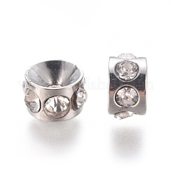 304ステンレススチールクリスタルラインストーンビーズ  コラム  ステンレス鋼色  クリスタル  6x4mm  穴：1.4mm&nbsp;STAS-E474-54B-P