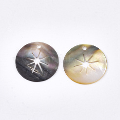 ブラックリップシェルペンダント  スターとフラットラウンド  20x1mm  穴：1.5mm&nbsp;X-SHEL-S274-77