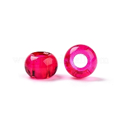 ベーキングペイント透明ガラスヨーロピアンビーズ  大穴ビーズ  ロンデル  フクシア  13.5~14x9.5~10mm  穴：5.5~6.5mm&nbsp;DGLA-N005-13A-01